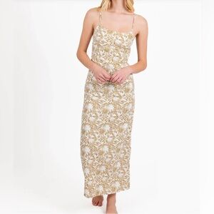Floral Spaghetti Strap Linen Maxi Dress, Size Small